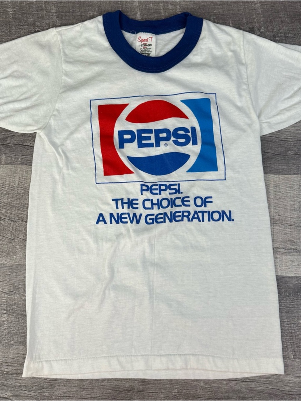 VTG Pepsi Ringer T Shirt 1980s Soda Advertising Promo USA Sport T Youth M Logo